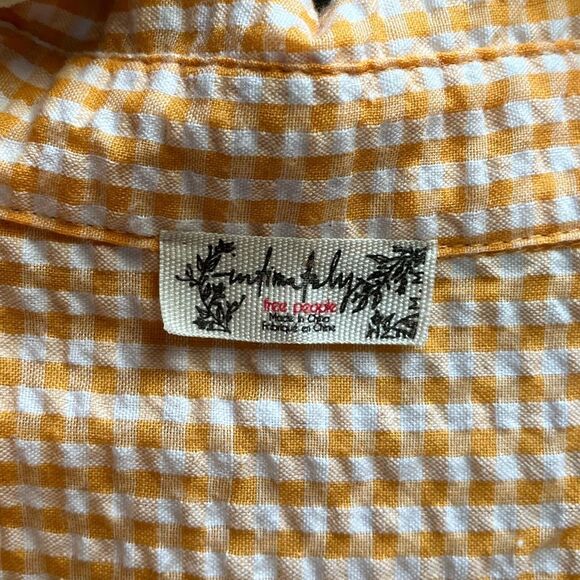 Free People Checked Out Gingham Yellow Button Up Top Medium - Picture 6 of 9